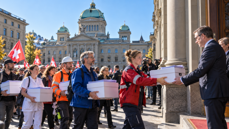 Swiss Left Delivers Referendum Signatures in Bid to Protect Wage Safeguards